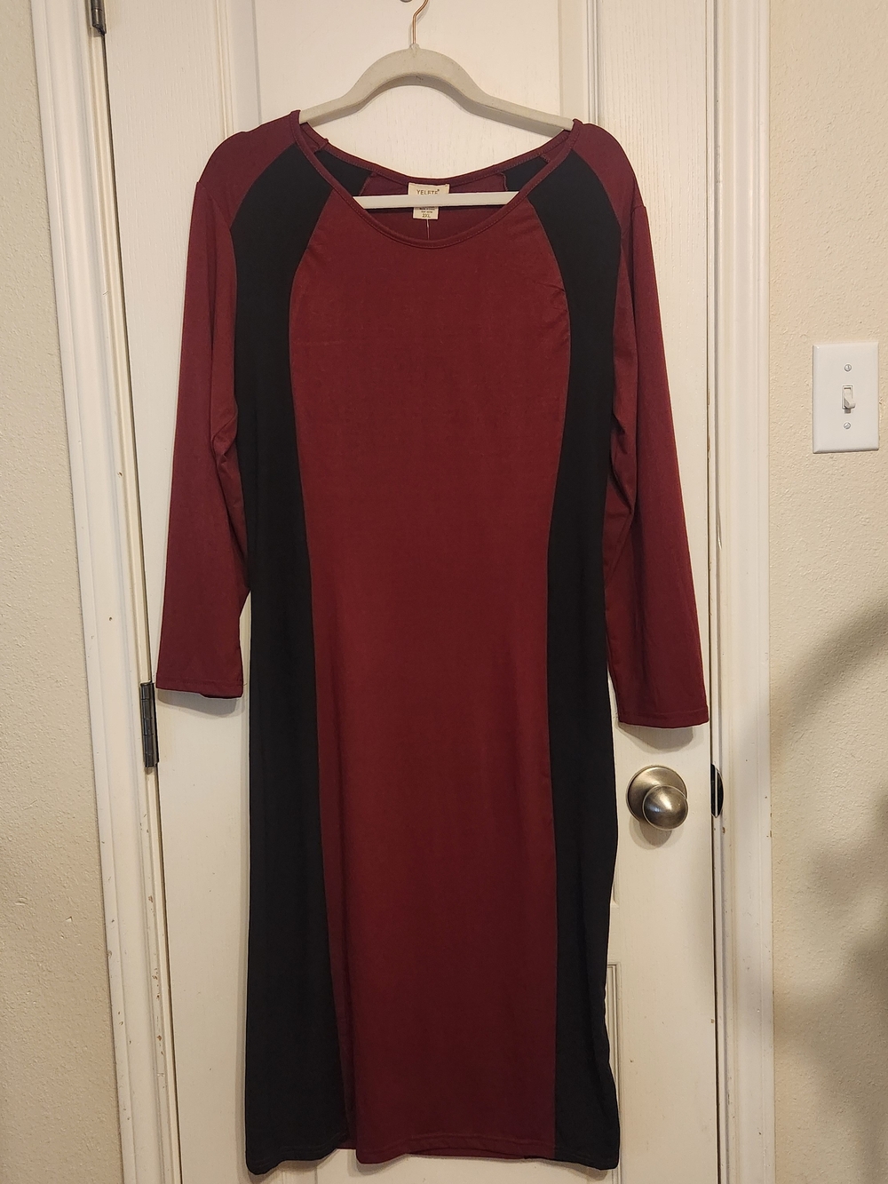 Yelete Burgundy and Black Long Sleeve Panel Dress